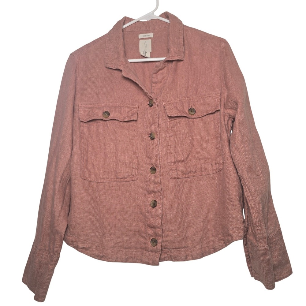 Joie Linen Herringbone Button Front Shirt Jacket Pink Size M
